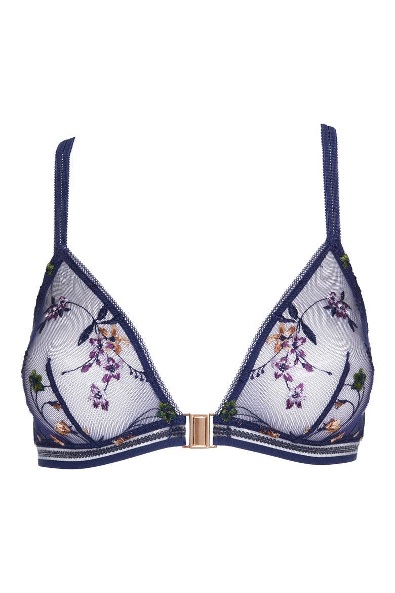 Insouciante Embroidered Mesh Bra, Alternate, color, MARINE