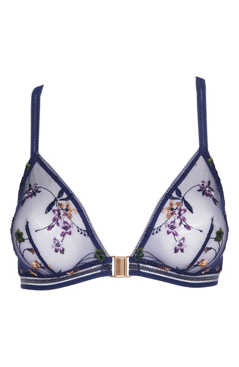 Huit Insouciante Embroidered Mesh Bra, Alternate, color, Marine