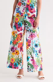 Nicole Miller Tropical Floral Print Wide Leg Pants