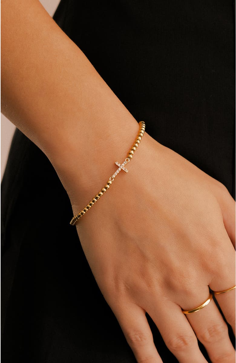 Mint & Lily Gold Beaded Cross Stretch Bracelet, Alternate, color, Gold