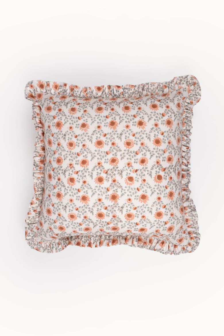 Ruffle Blockprint Pillow Cover, Main, color, Apricot & Sage