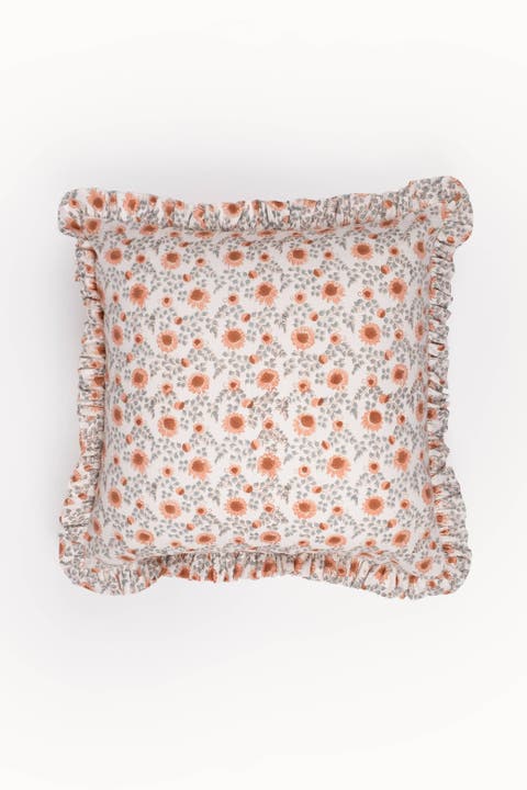 Ruffle Blockprint Pillow Cover