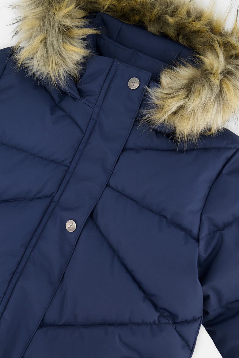 Long Winter Diamond Quilted Faux Fur Hood Puffer Coat, Alternate, color, Dark Blue