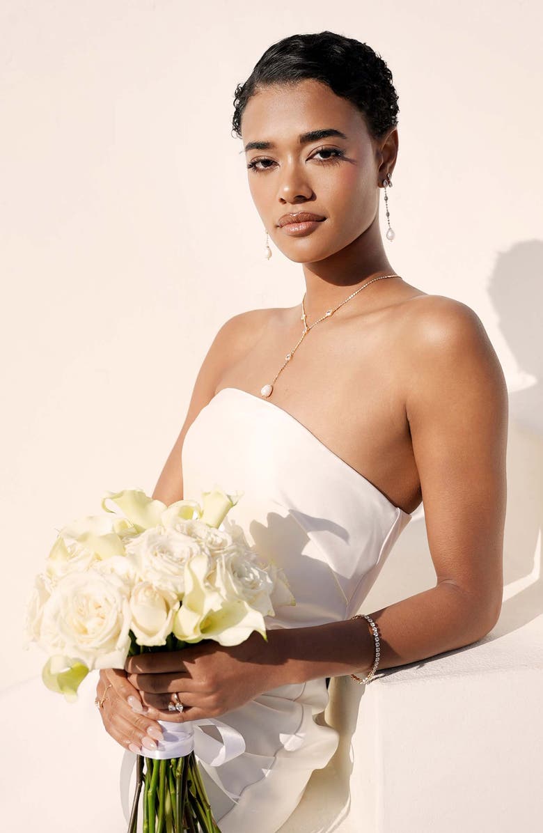 Ettika Teardrop Cubic Zirconia & Freshwater Pearl Drop Earrings, Alternate, color, Gold