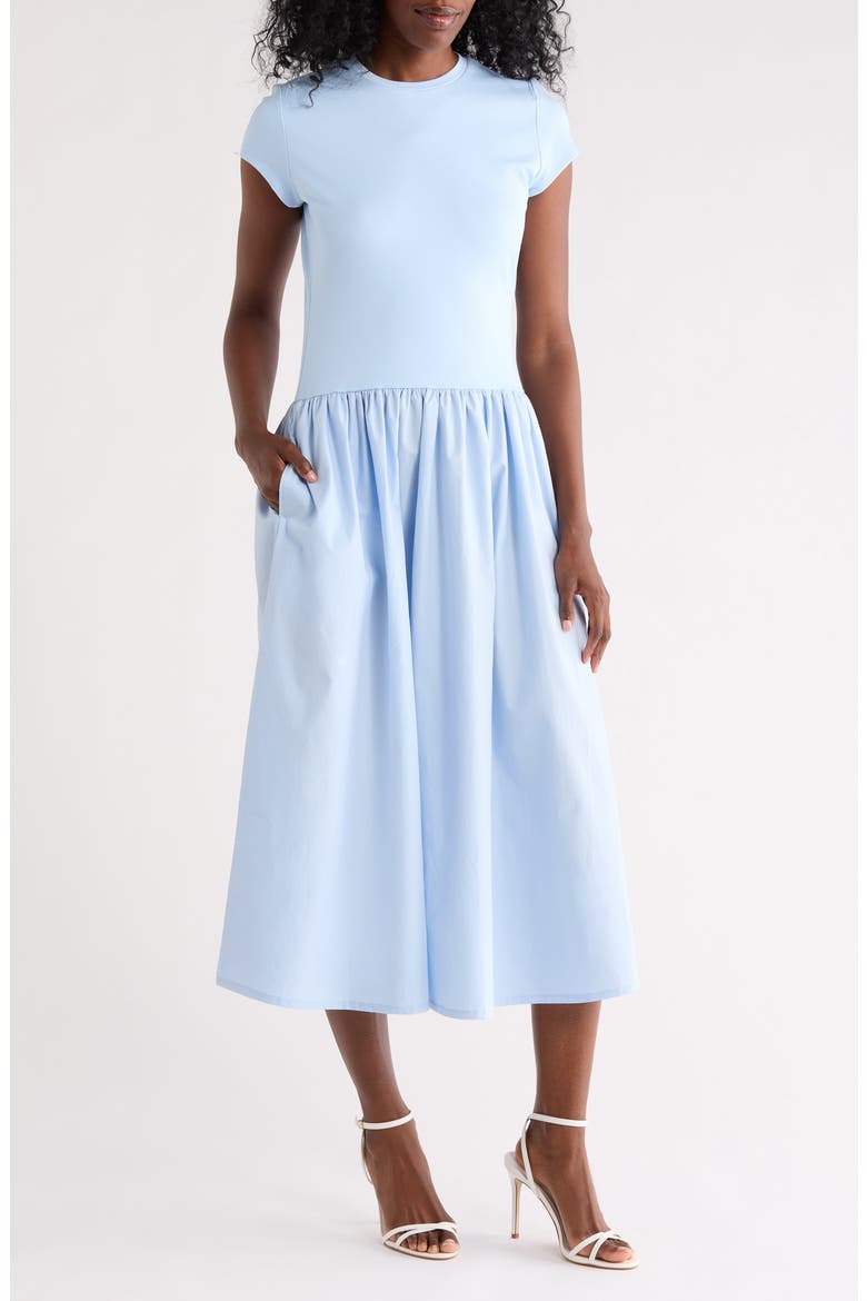 Mixed Media Dress, Main, color, BLUE FLOATY