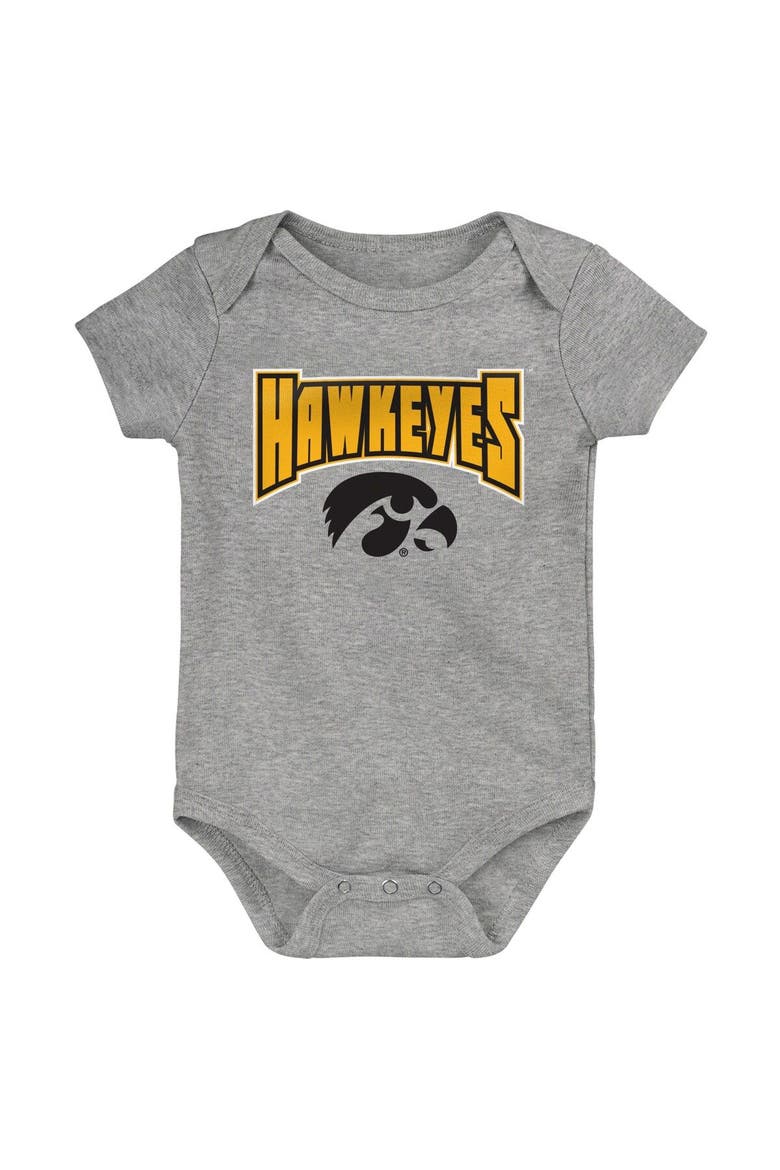 Newborn & Infant Black/Gold/Heathered Gray Iowa Hawkeyes 3-Pack Game On Bodysuit Set, Alternate, color, Black