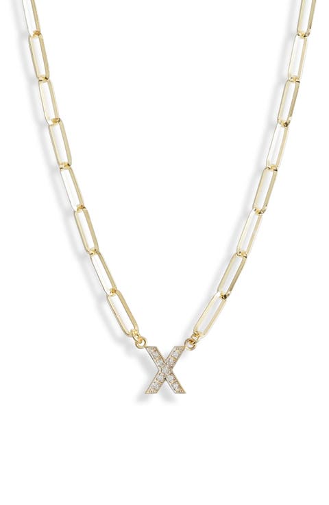 Diamond Initial Charm Paper Clip Chain Necklace