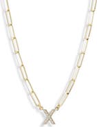 MESHMERISE Diamond Initial Charm Paper Clip Chain Necklace