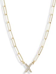 MESHMERISE Diamond Initial Charm Paper Clip Chain Necklace