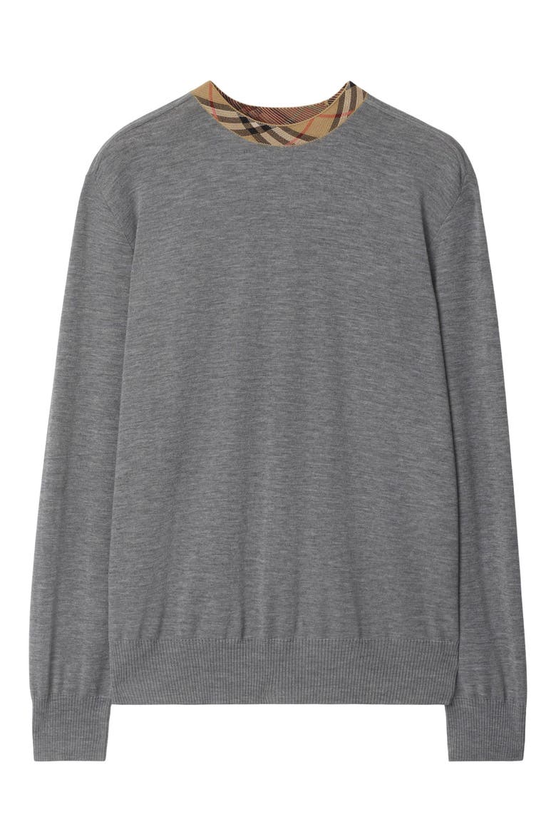 Check Trim Wool Sweater, Alternate, color, GREY