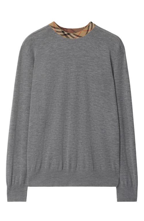 Burberry Men Grey Crew Neck Ribbed Trim Long Sleeves In Gray