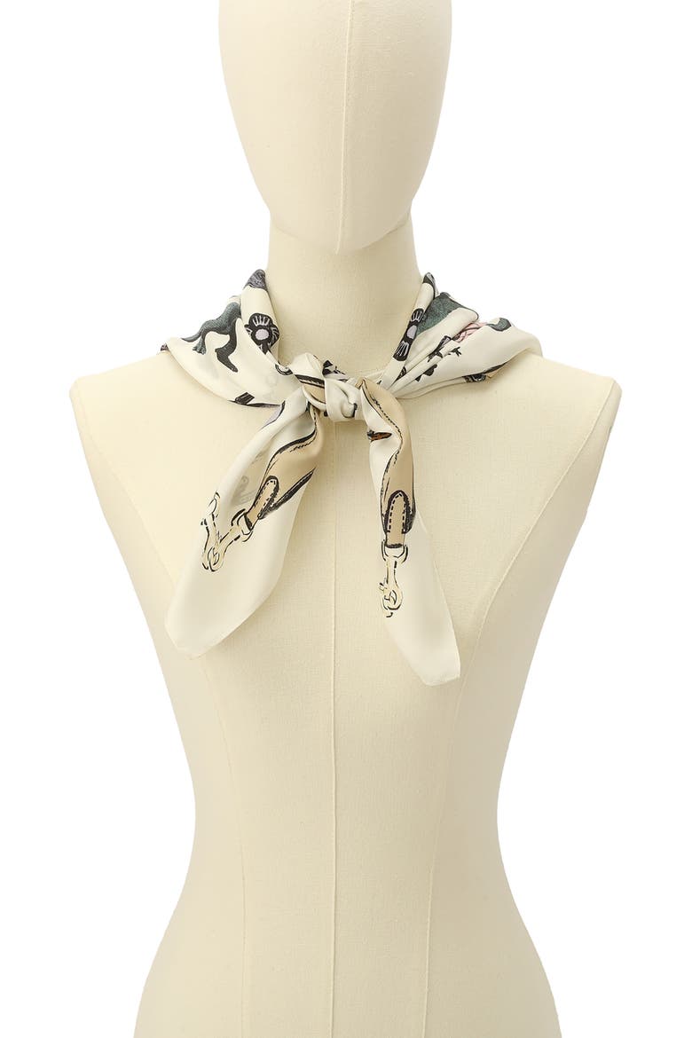 Iconic Motifs Square Silk Scarf, Alternate, color, WHITE MULTI