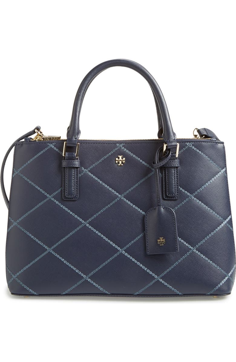 Tory Burch 'Mini Robinson' Double Zip Saffiano Leather Tote, Main, color,