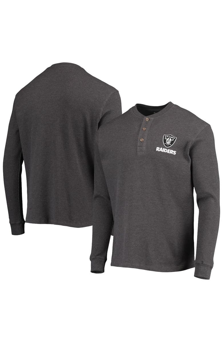 DUNBROOKE Men's Dunbrooke Heathered Gray Las Vegas Raiders Logo Maverick Thermal Henley Long Sleeve T-Shirt, Alternate, color, 