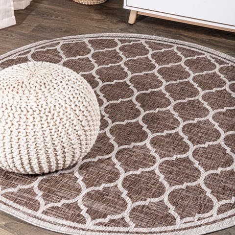 Trebol Moroccan Trellis Textured Weave Indoor/Outdoor Round Area Rug
