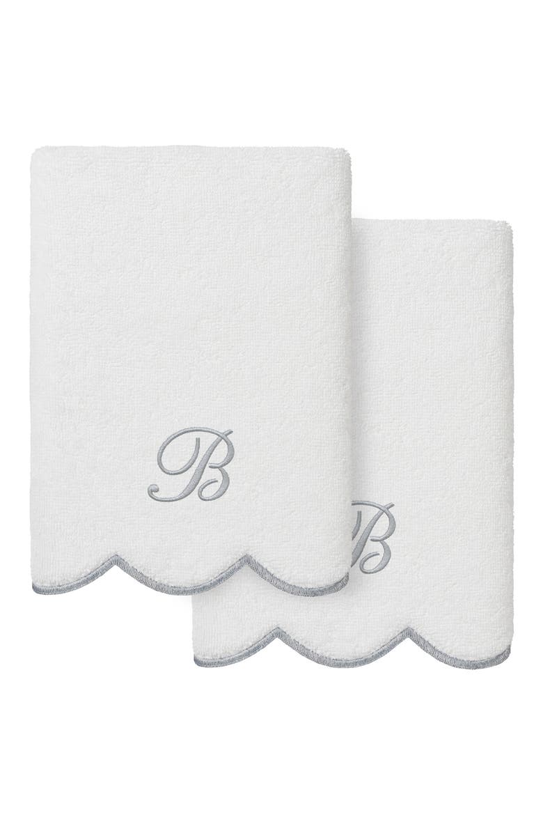 Scallop Personalized Monogram 2-Piece Hand Towel Set, Main, color, WHITE/ GRAY B