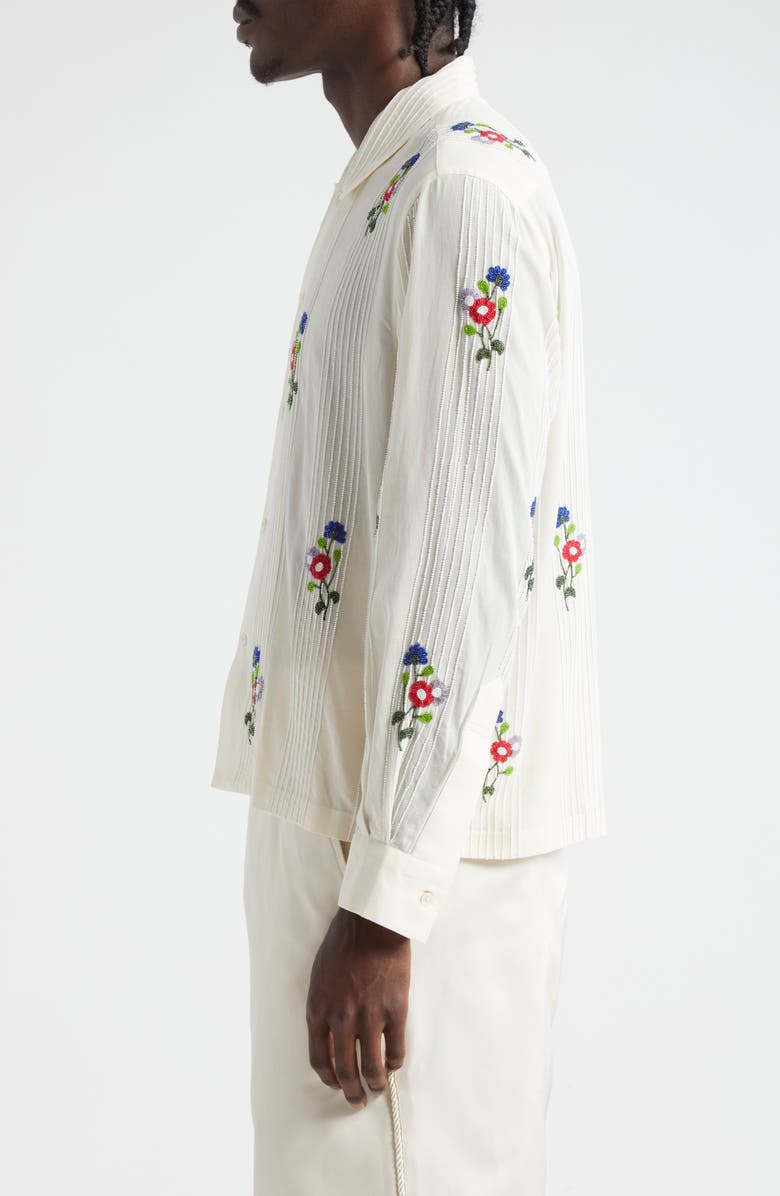 Bode Beaded Wildflower Long Sleeve Cotton Button-Up Shirt, Alternate, color, 