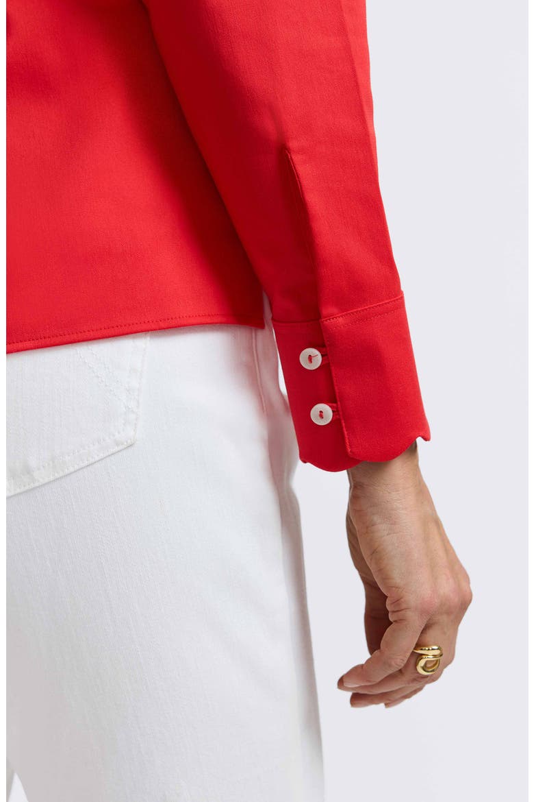 Bridget Scalloped Matte Sateen Button-Up Shirt, Alternate, color, SCARLET RED