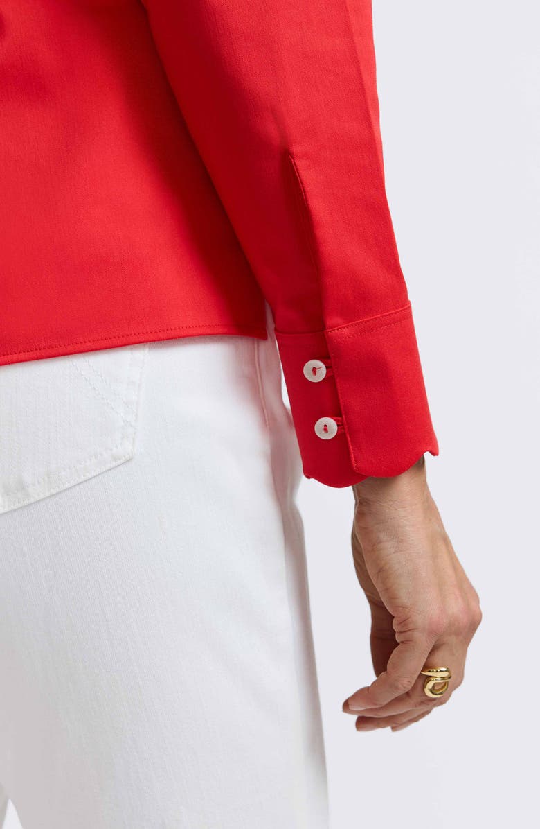 Foxcroft Bridget Scalloped Matte Sateen Button-Up Shirt, Alternate, color, Scarlet Red