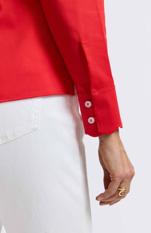 Foxcroft Bridget Scalloped Matte Sateen Button-up Shirt In Scarlet Red