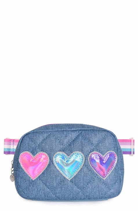 Kids' Hearts Quilted Denim Belt Bag