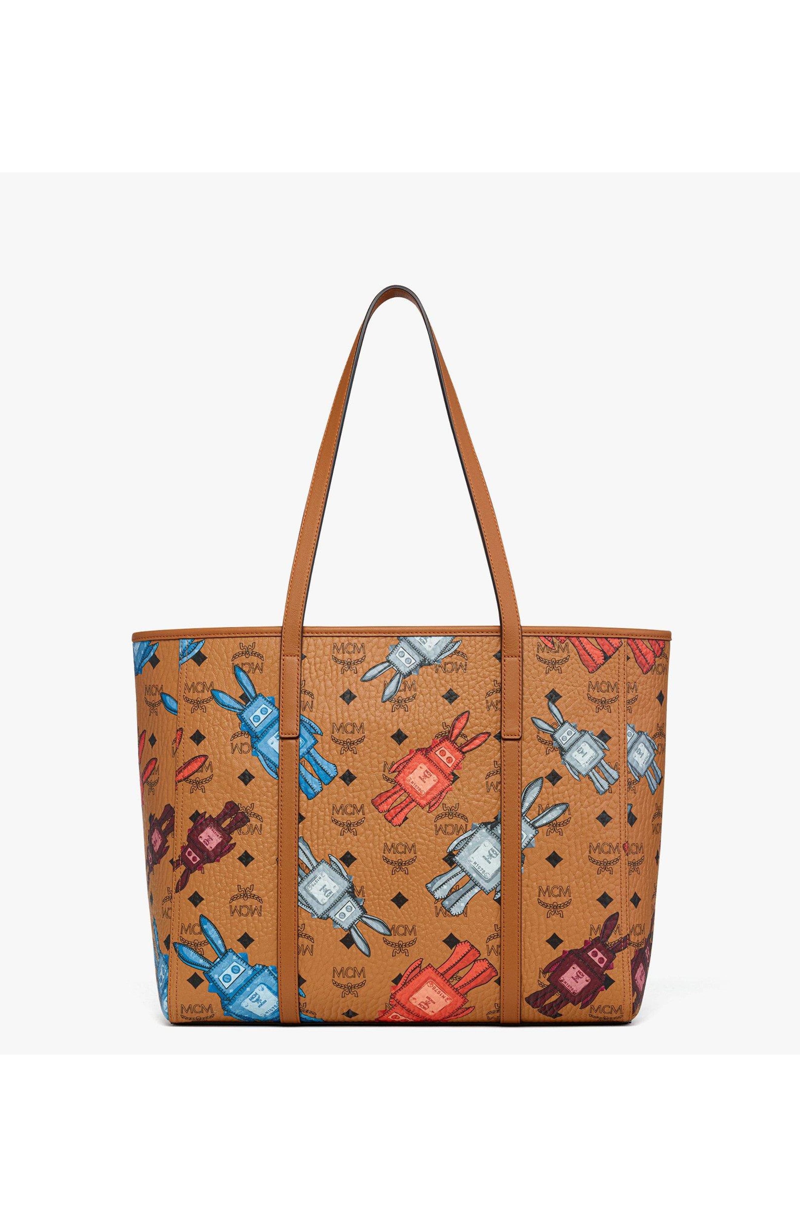 MCM Medium Toni Top-Zip Shopper in Rabot Visetos, Alternate, color, Cognac