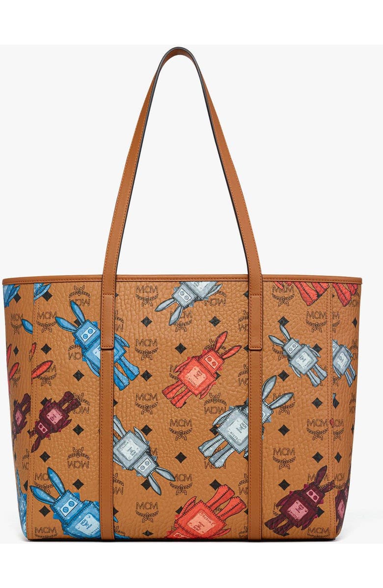 MCM Medium Toni Top-Zip Shopper in Rabot Visetos, Alternate, color, Cognac