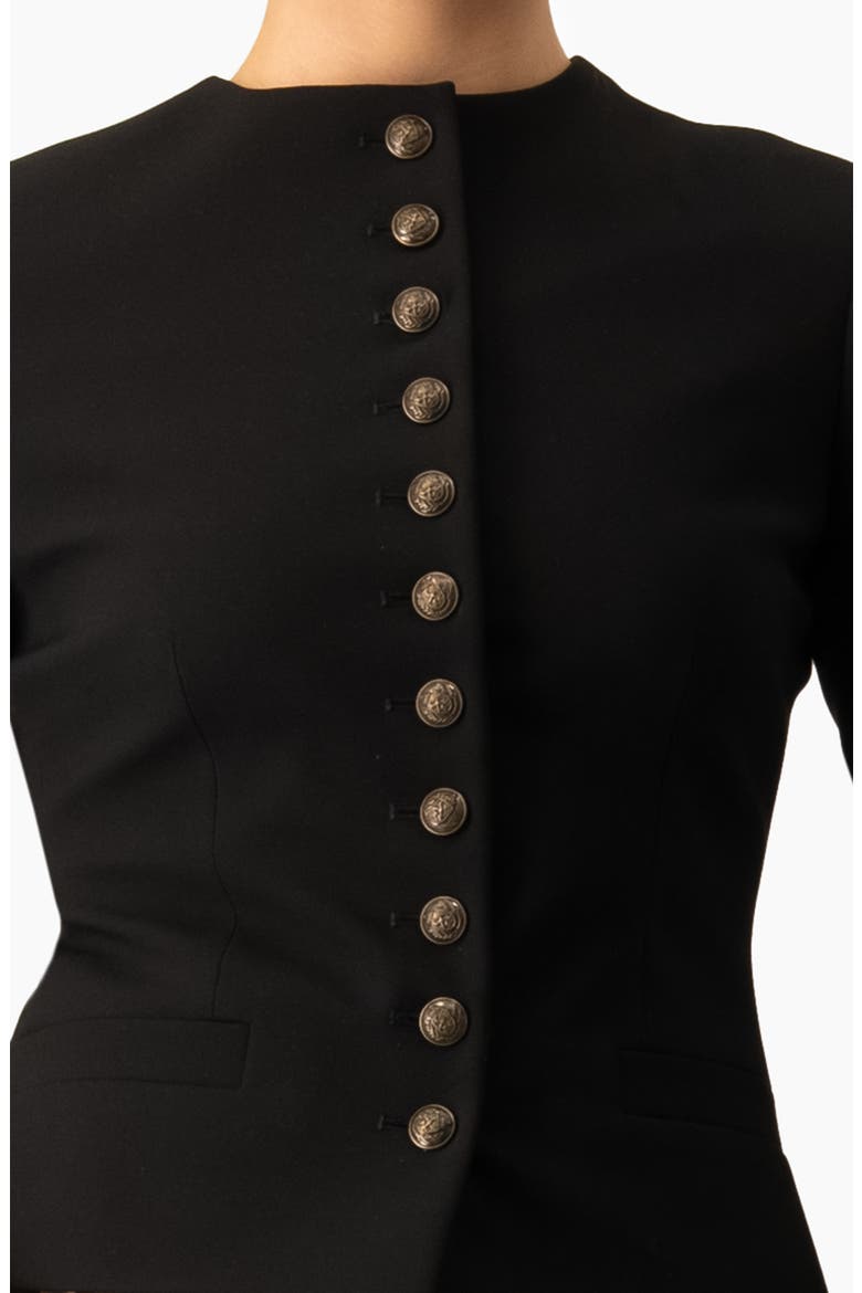 Collarless Tailored Blazer with Gold Crest Buttons, Alternate, color, Black