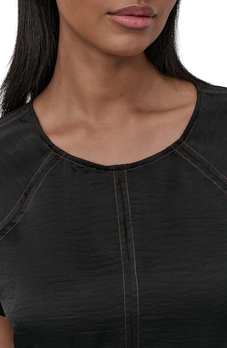 DKNY Glazed Crinkle Satin Top, Alternate, color, Black