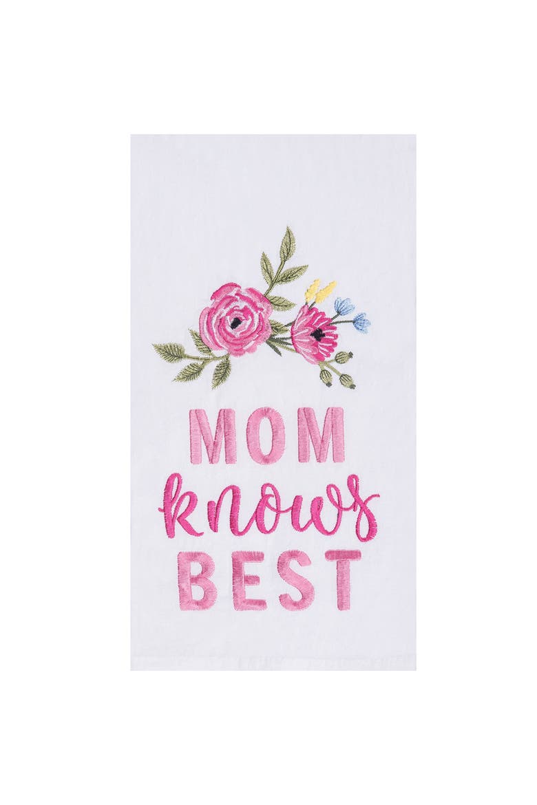 Mom Knows Best Embroidered Cotton Flour Sack Kitchen Towel, Main, color, Pink