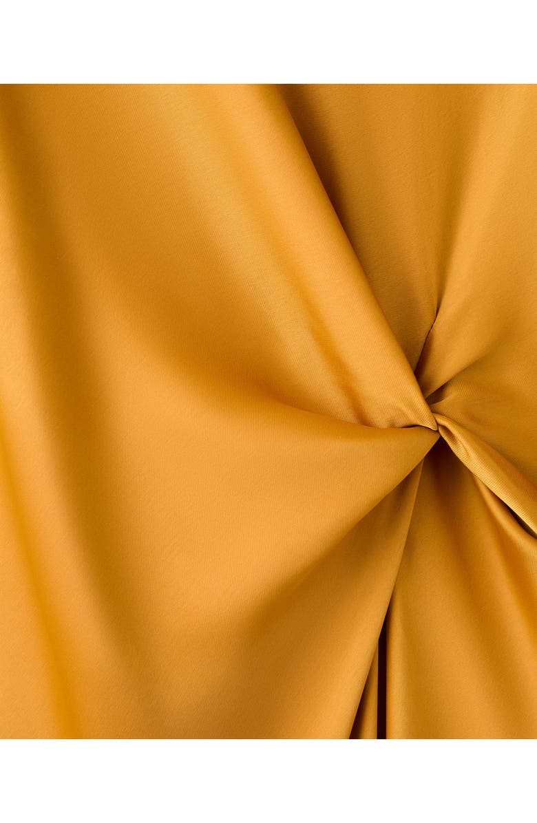 MANGO Twist Flutter Sleeve Satin Dress, Alternate, color, Ochre