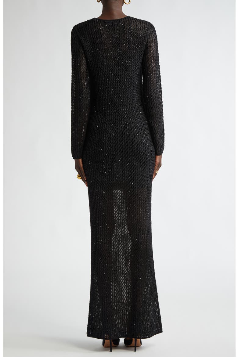 Sequin Mesh Knit Long Sleeve Gown, Alternate, color, BLACK
