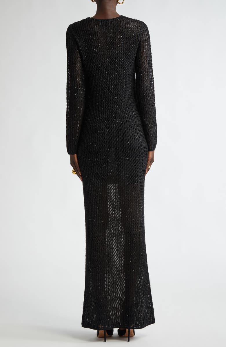 ST. JOHN Sequin Mesh Knit Long Sleeve Gown, Alternate, color, Black