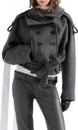 7 For All Mankind Double Breasted High Neck Wool Blend Jacket