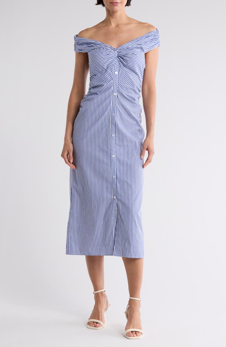 AREA STARS Chloe Off-the-Shoulder Midi Shirtdress, Main, color, 