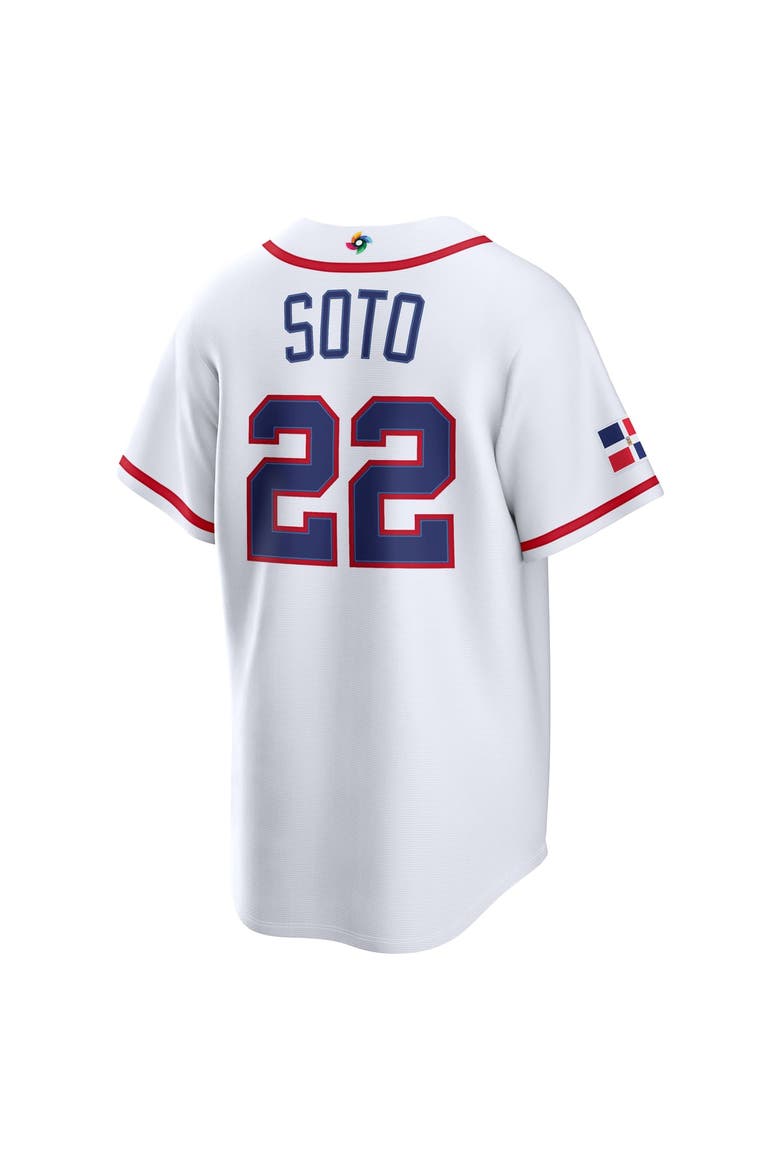 Men's Nike Juan Soto White Dominican Republic Baseball 2026 World Baseball Classic Home Stadium Jersey, Alternate, color, White