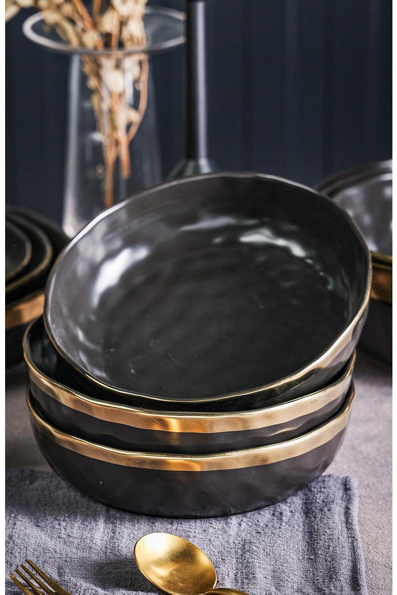Florian Porcelain 4-Piece Pasta Bowl Set, Alternate, color, Black