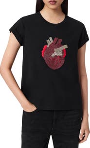 AllSaints Andrea Anna Embellished Beaded Heart T-Shirt