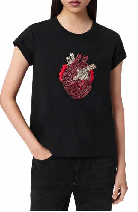 Andrea Anna Embellished Beaded Heart T-Shirt