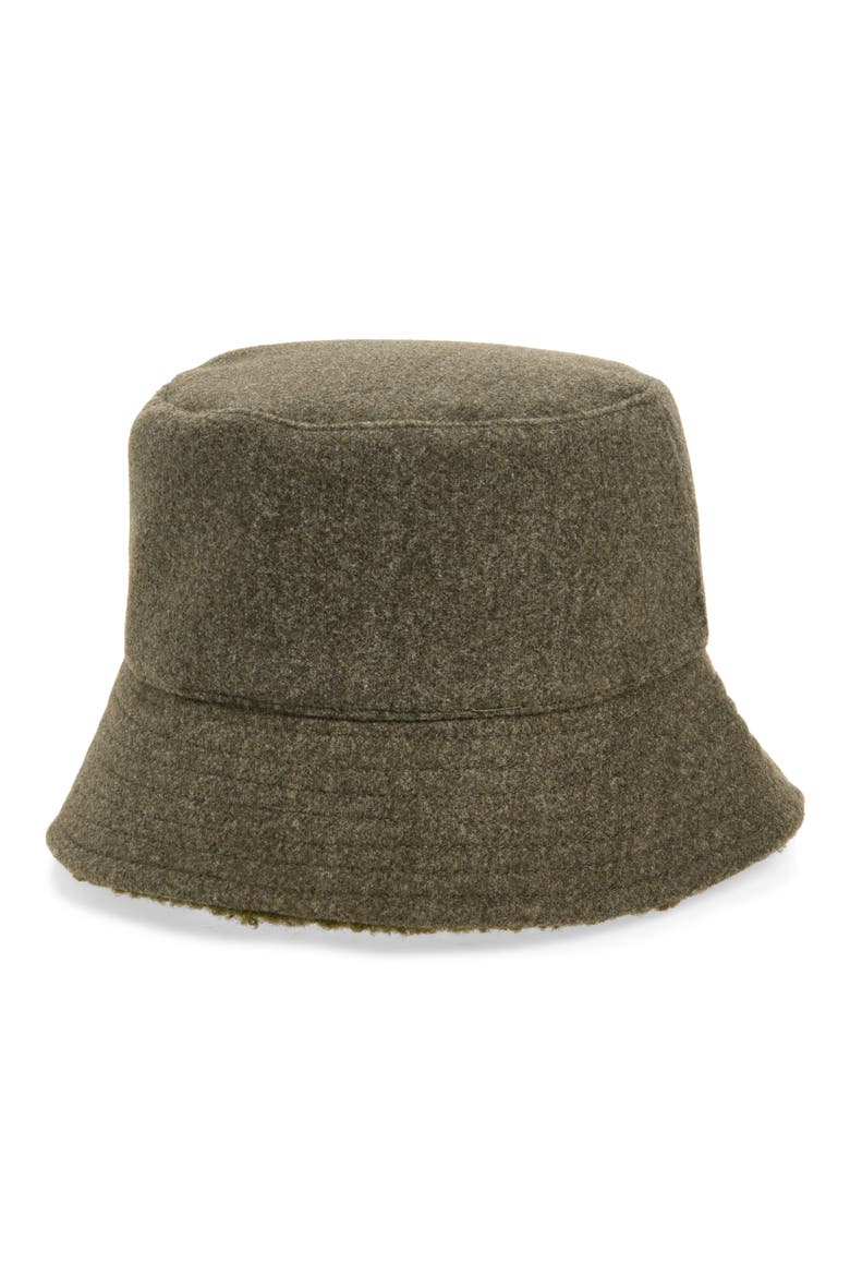 Reversible Faux Shearling Bucket Hat, Main, color, OLIVE