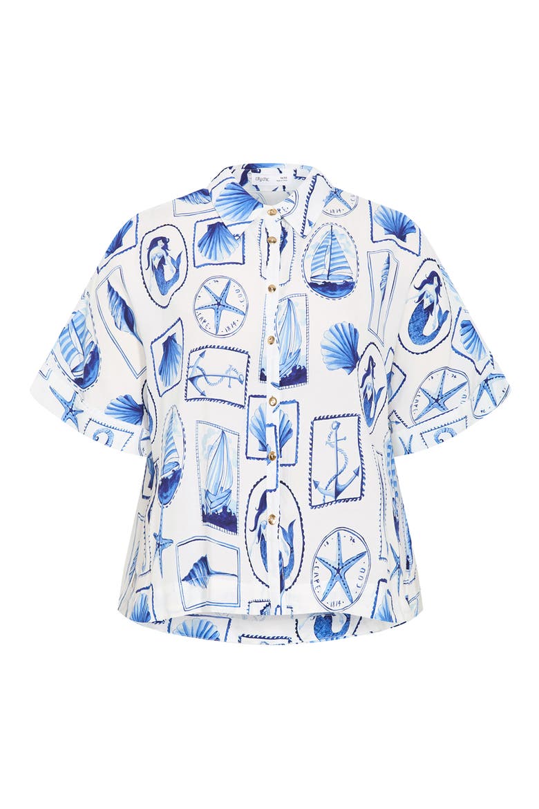 Liana Postcard Print Button-Up Shirt, Alternate, color, AMALFI POSTCARD