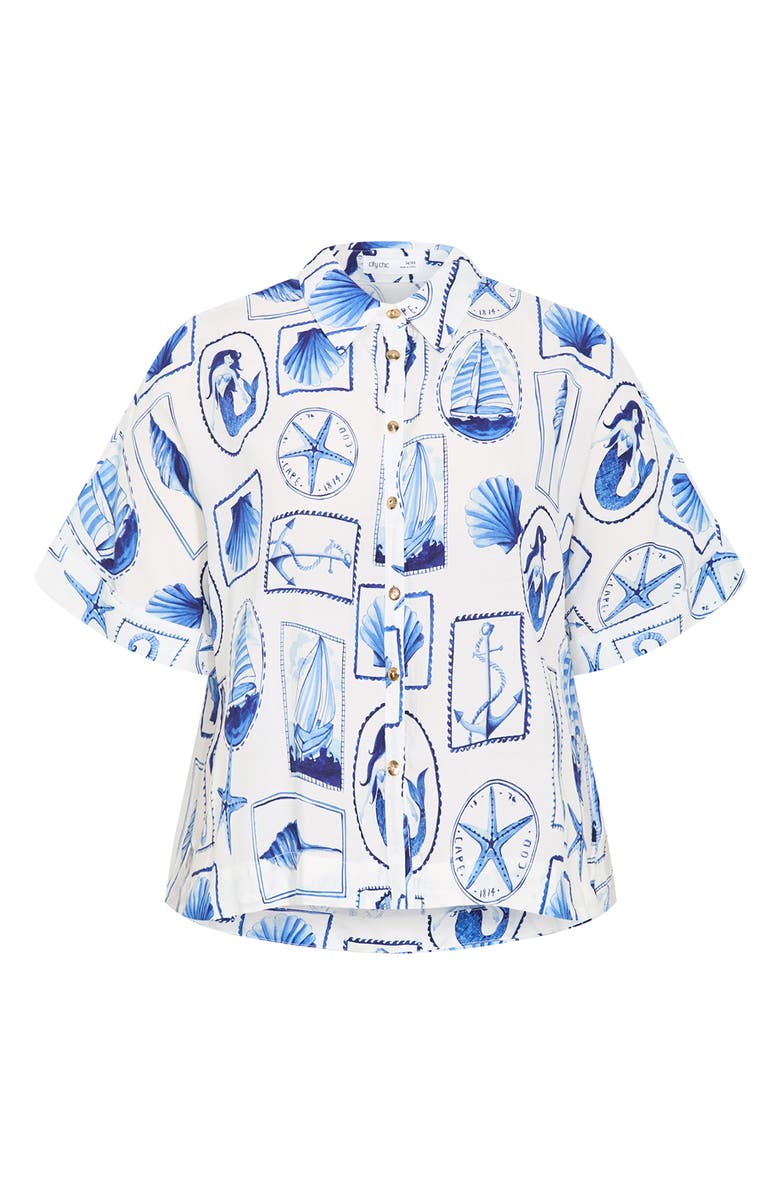 City Chic Liana Postcard Print Button-Up Shirt, Alternate, color, 