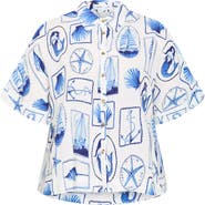 City Chic Liana Postcard Print Button-Up Shirt