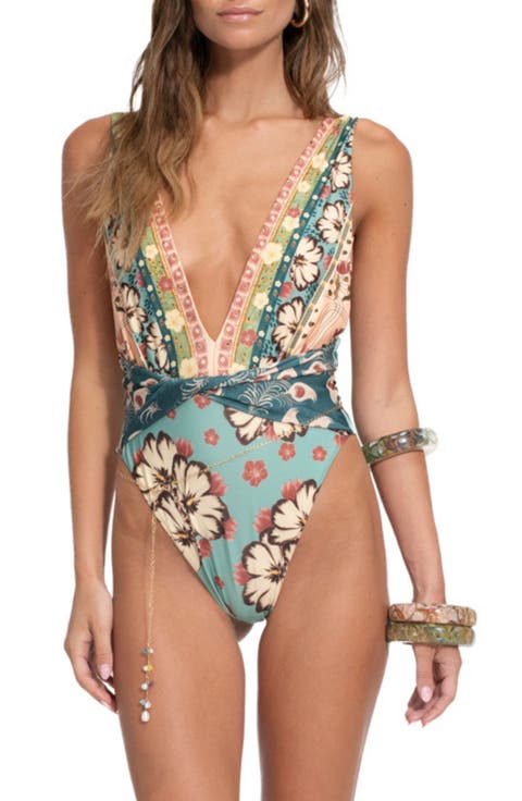 Ellis Plume Floral Twist Front One-Piece Swimsuit