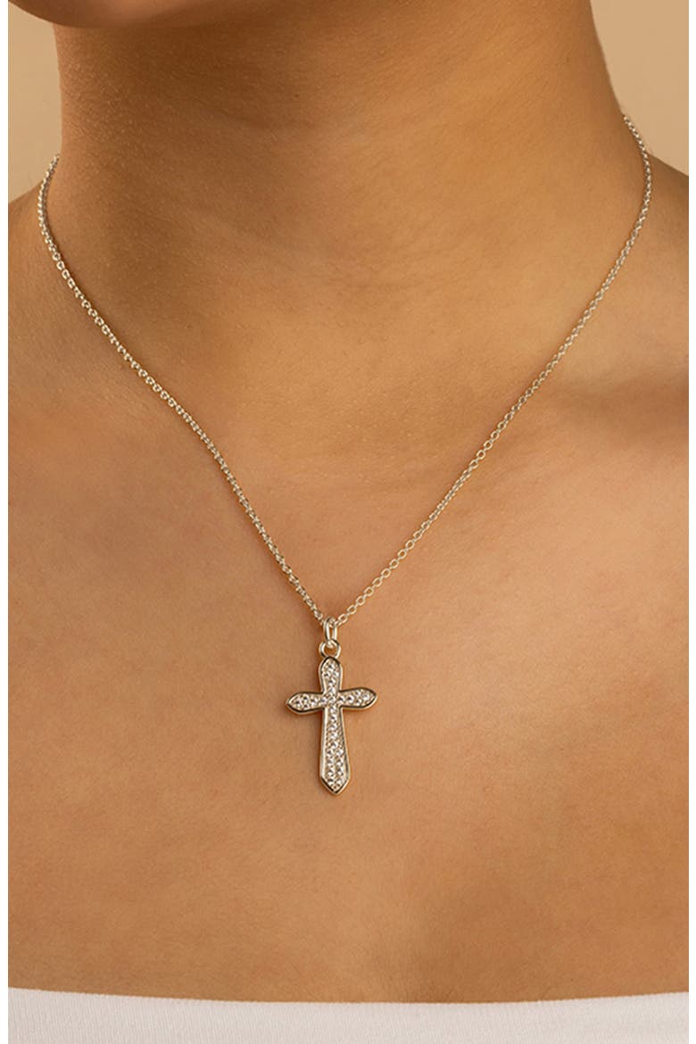 Pavé Cross Pendant Necklace, Alternate, color, SILVER