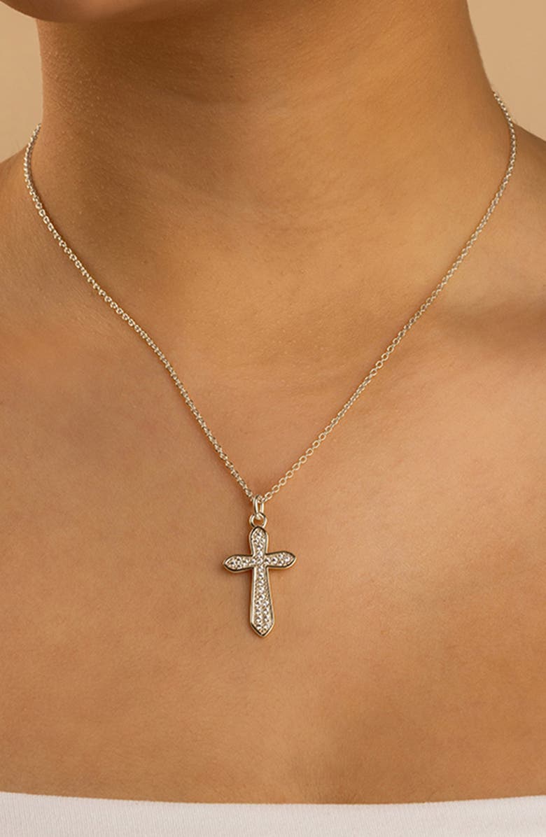 Sterling Forever Pavé Cross Pendant Necklace, Alternate, color, Silver