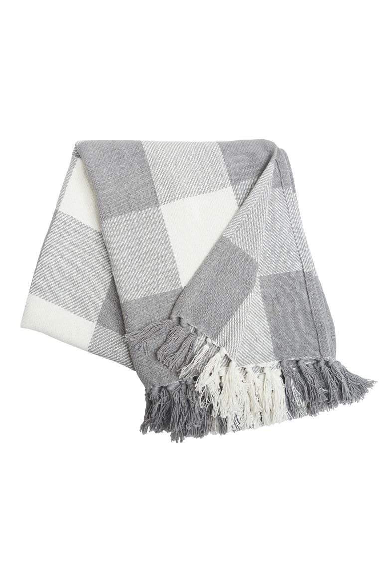 Franklin Slate Gingham Check Accent Throw Blanket, Main, color, Grey