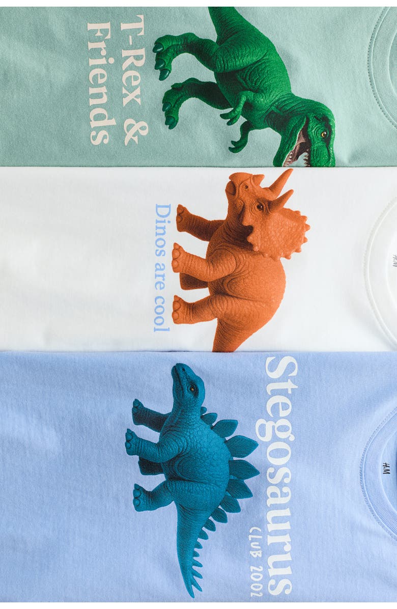 H&M 3-pack Printed T-shirts, Alternate, color, Light Blue/Dinosaurs