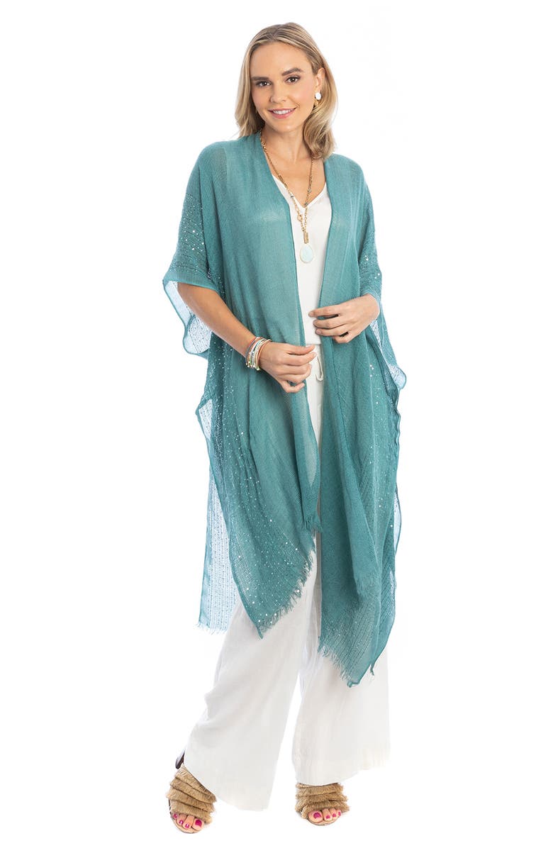 SAACHI Sequin Embellished Ruana, Alternate, color, Turquoise