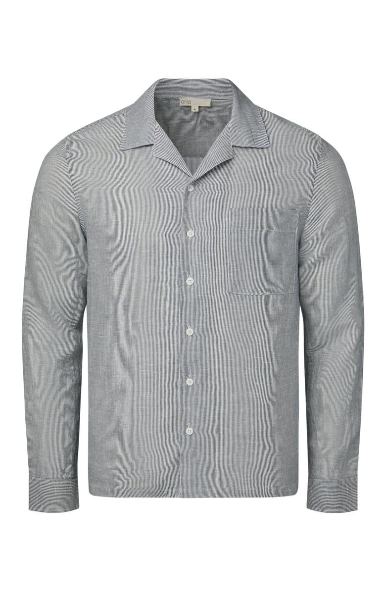 Onia Linen Home Long Sleeve Camp Shirt, Alternate, color, Deep Navy/White